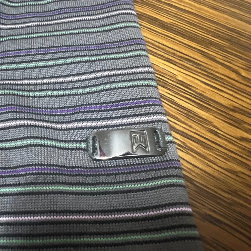 Nike Tiger Woods Collection Polo Mens XL Gray Striped Dri-FIT Golf Shirt